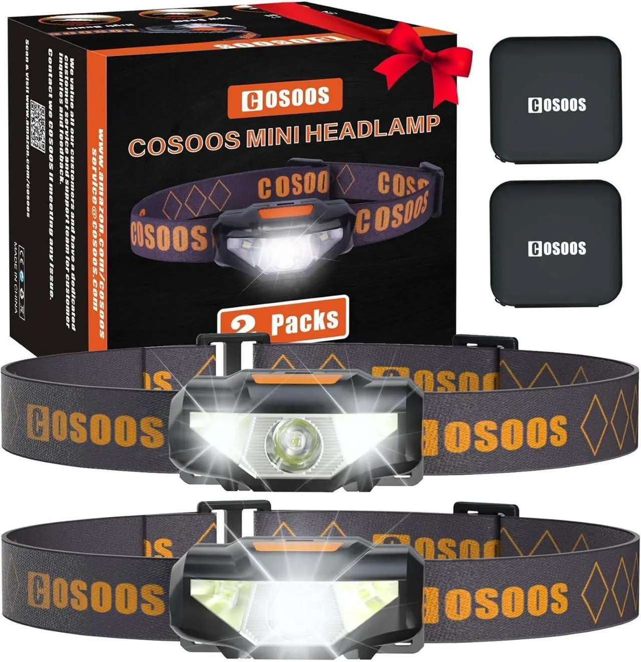 Main image of 2 LED Headlamps Flashlights with Portable Cases 1.6oz Mini Bright Running Headlamp Waterproof Head Lamps Small Headlights for Adults Kids Camping Hiking Night Reading (NO AA Battery)
