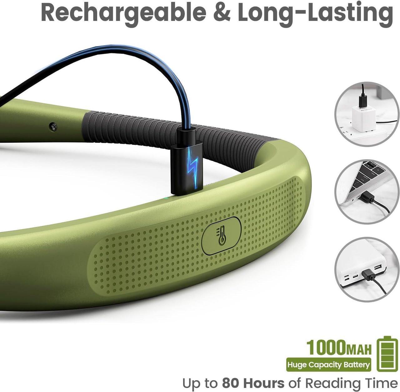 Alt view image 3 of 6 - Book Light 3-Color & 6-Brightness Reading Light Bendable Neck Light 80-hr Lasting Rechargeable Lamp Perfect Book Light for Reading in Bed Knitting Camping Repairs(Green)