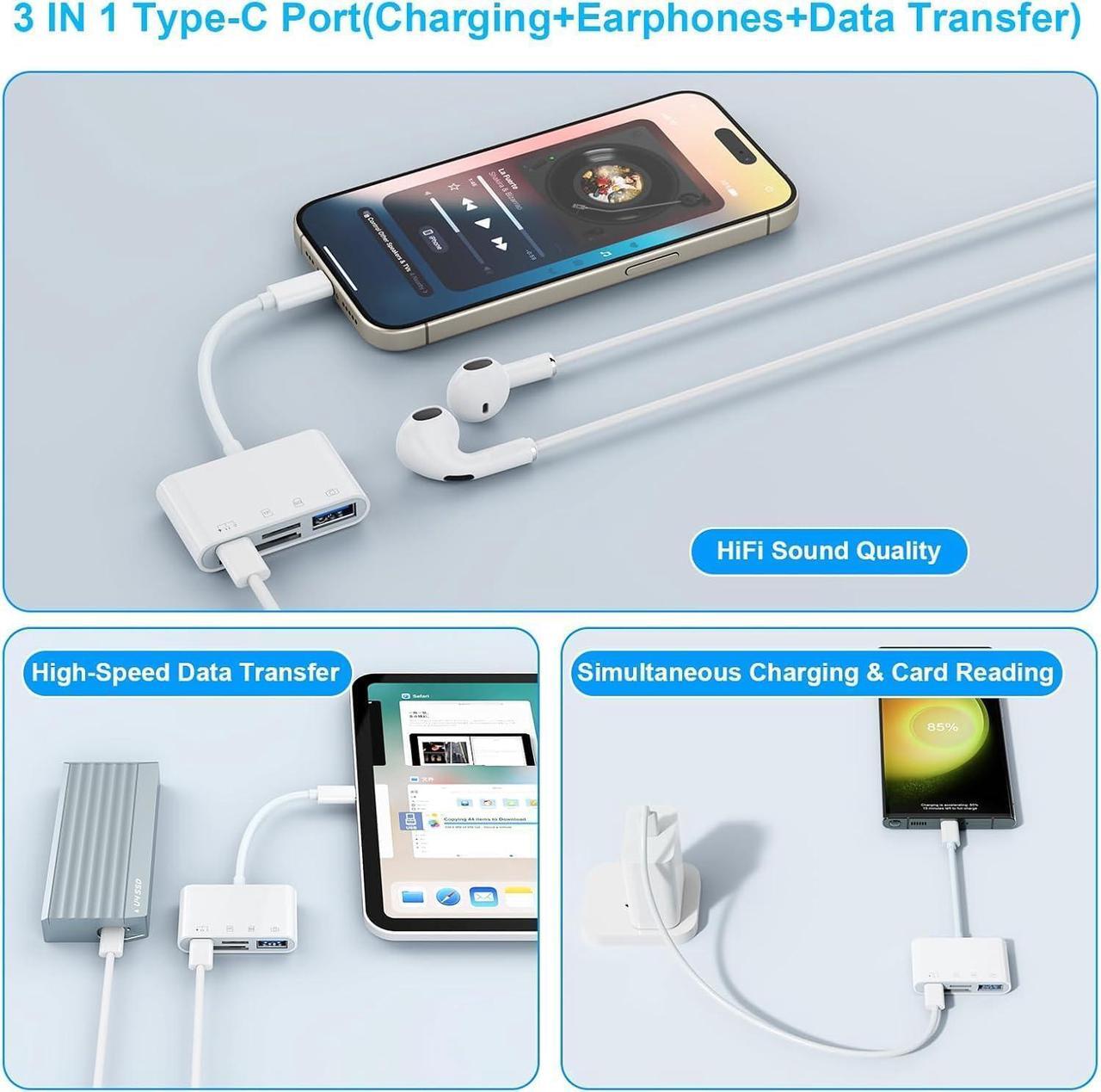 Alt view image 3 of 7 - 4-in-1 USB C SD Card Reader Micro SD to Type C OTG Adapter with SD MicroSD Type-C USB 4 Slots Memory Card Reader Compatible with iPhone 15/Pro Max/Pro/Plus iPad Pro MacBook Pro/Air Galaxy S8 to S24