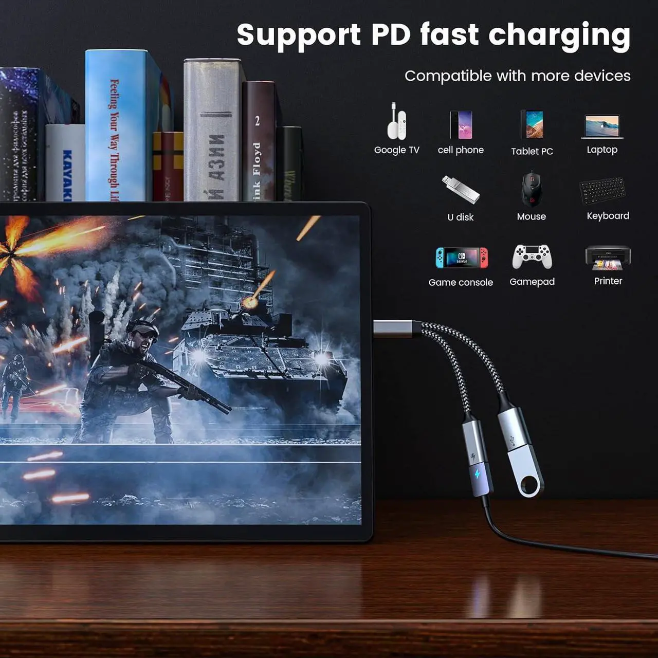 Alt view image 4 of 6 - USB C OTG with Charging USB c OTG adapter Type C OTG Splitter with 60W PD Fast Charge Compatible for steam deck Galaxy S22 Switch Google Chromecast with Google TV Pi-KVM 3D Printer Octa4a Pixel4 XL