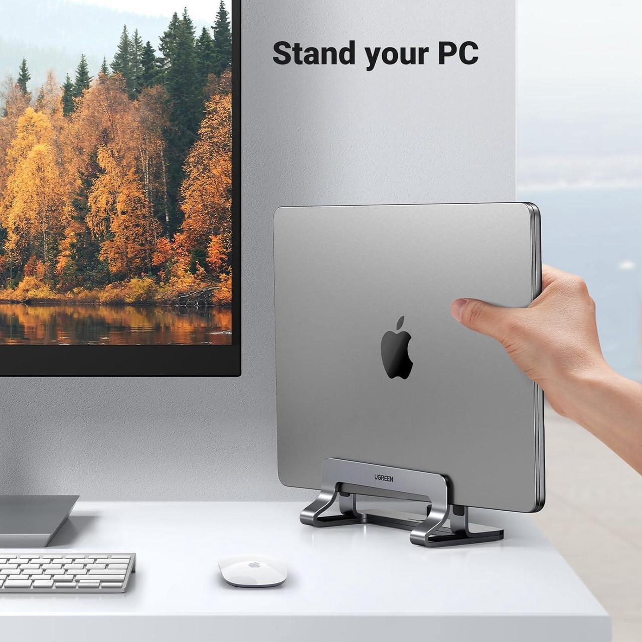 Alt view image 2 of 7 - Vertical Laptop Stand Holder for Desk Compatible with MacBook Pro MacBook Air Stand Vertical Aluminum Adjustable for Up to 17.3 Inch Gaming Laptop Gray