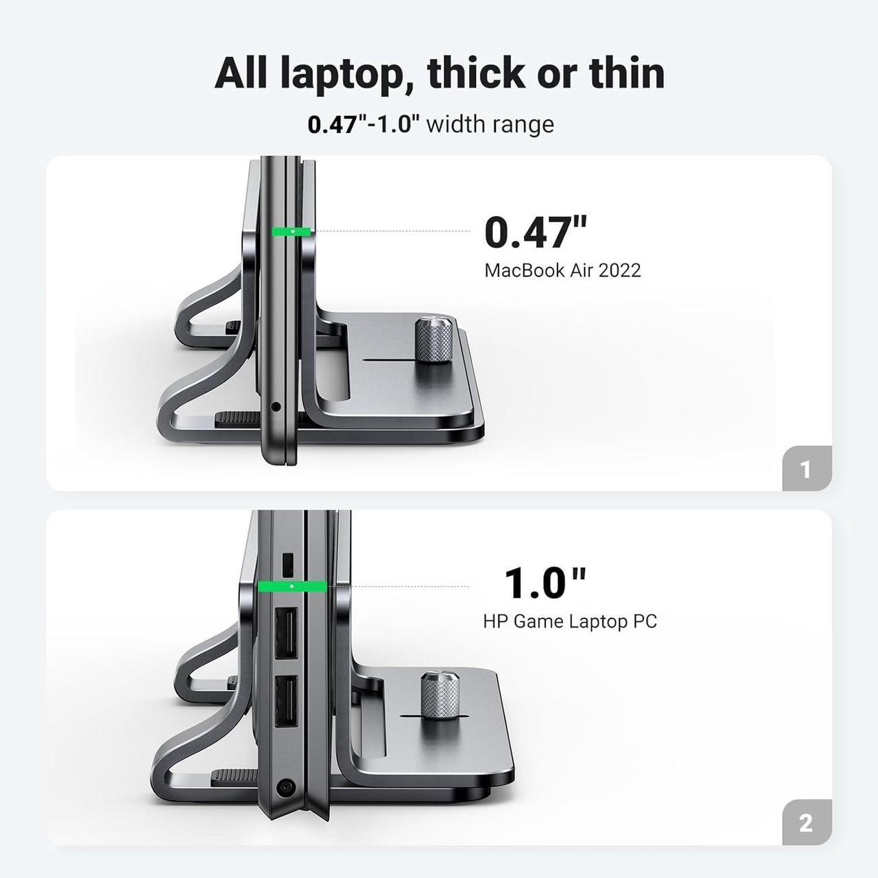 Alt view image 3 of 7 - Vertical Laptop Stand Holder for Desk Compatible with MacBook Pro MacBook Air Stand Vertical Aluminum Adjustable for Up to 17.3 Inch Gaming Laptop Gray
