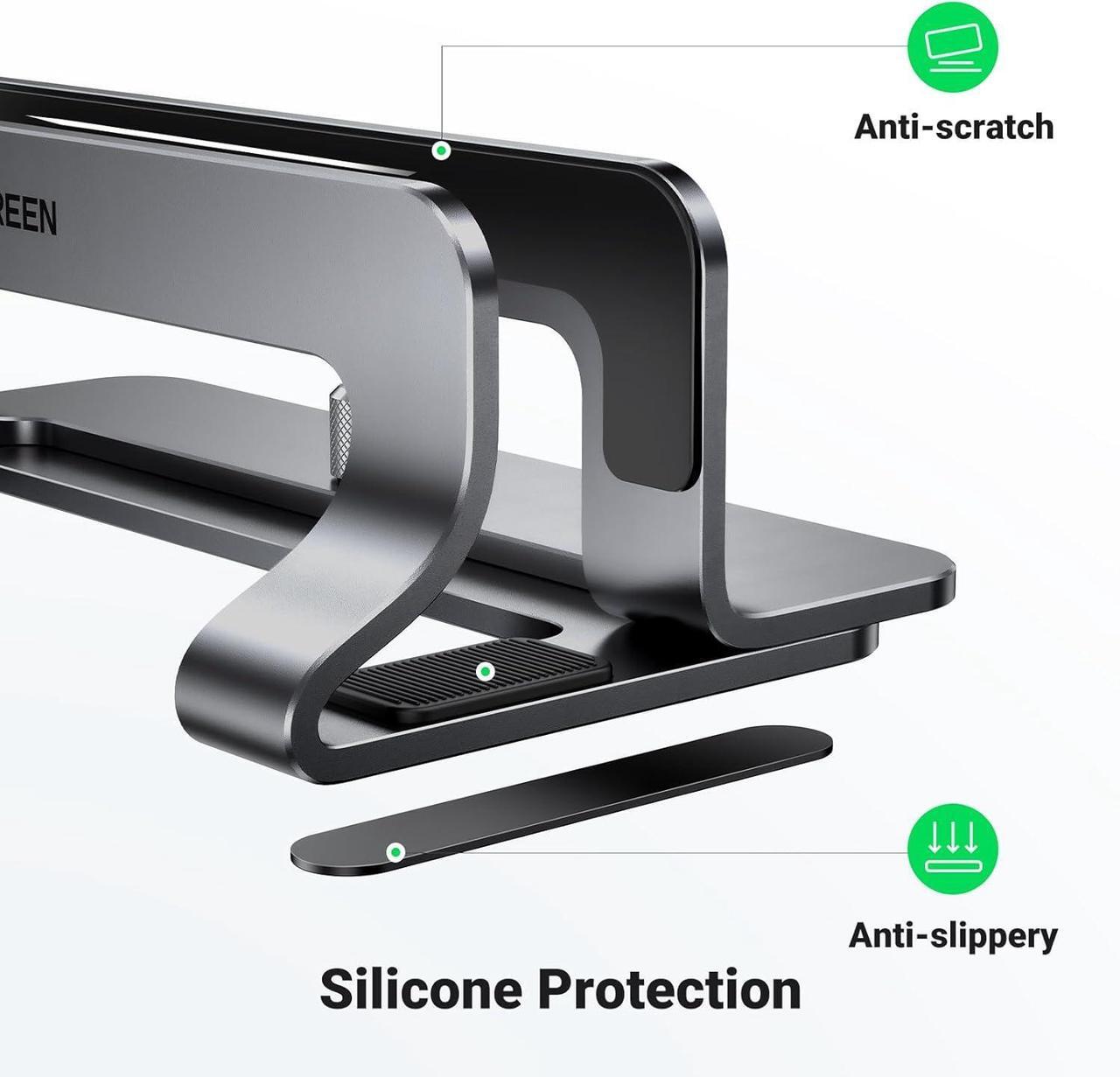 Alt view image 5 of 7 - Vertical Laptop Stand Holder for Desk Compatible with MacBook Pro MacBook Air Stand Vertical Aluminum Adjustable for Up to 17.3 Inch Gaming Laptop Gray