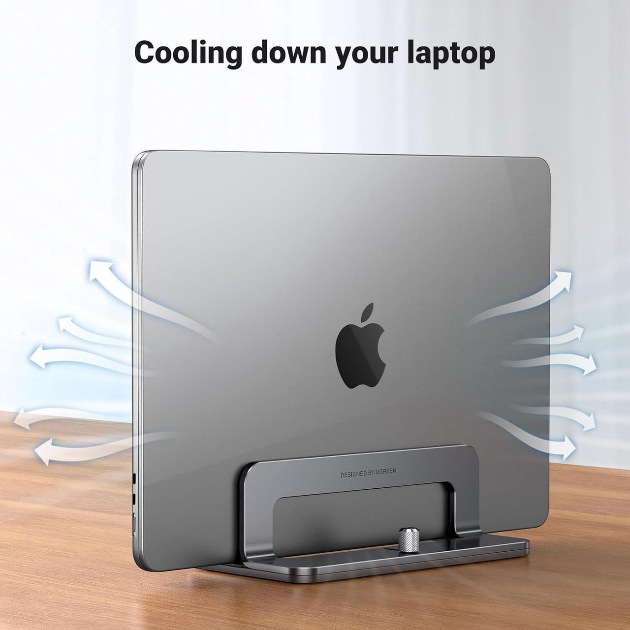 Alt view image 7 of 7 - Vertical Laptop Stand Holder for Desk Compatible with MacBook Pro MacBook Air Stand Vertical Aluminum Adjustable for Up to 17.3 Inch Gaming Laptop Gray