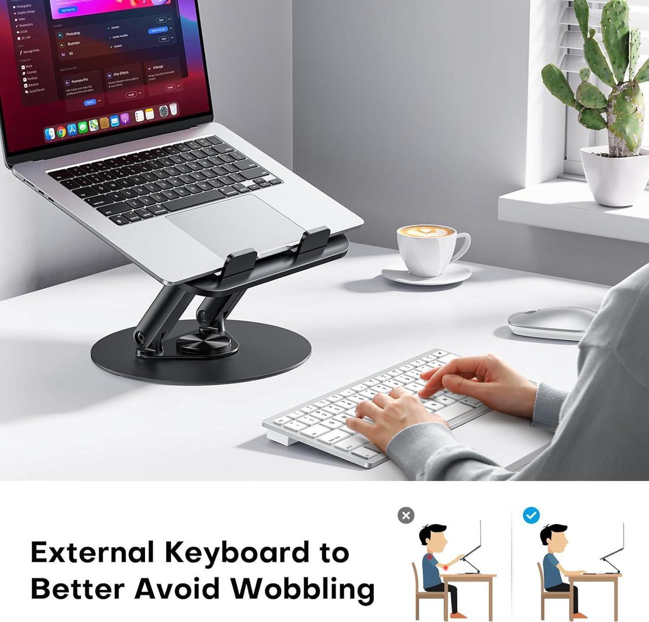 Alt view image 2 of 7 - Laptop Stand for Desk with 360 Rotating Base Ergonomic Laptop Riser for Collaborative Work Easy Storage Fits MacBook/All Laptops up to 15 inches Black