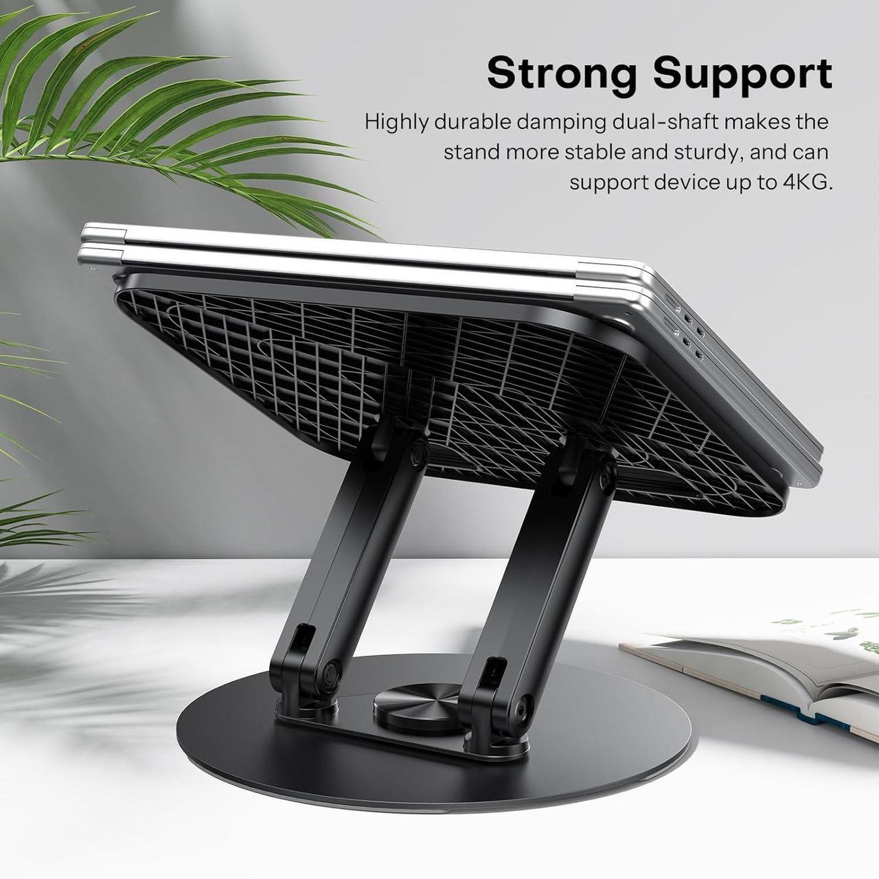 Alt view image 4 of 7 - Laptop Stand for Desk with 360 Rotating Base Ergonomic Laptop Riser for Collaborative Work Easy Storage Fits MacBook/All Laptops up to 15 inches Black