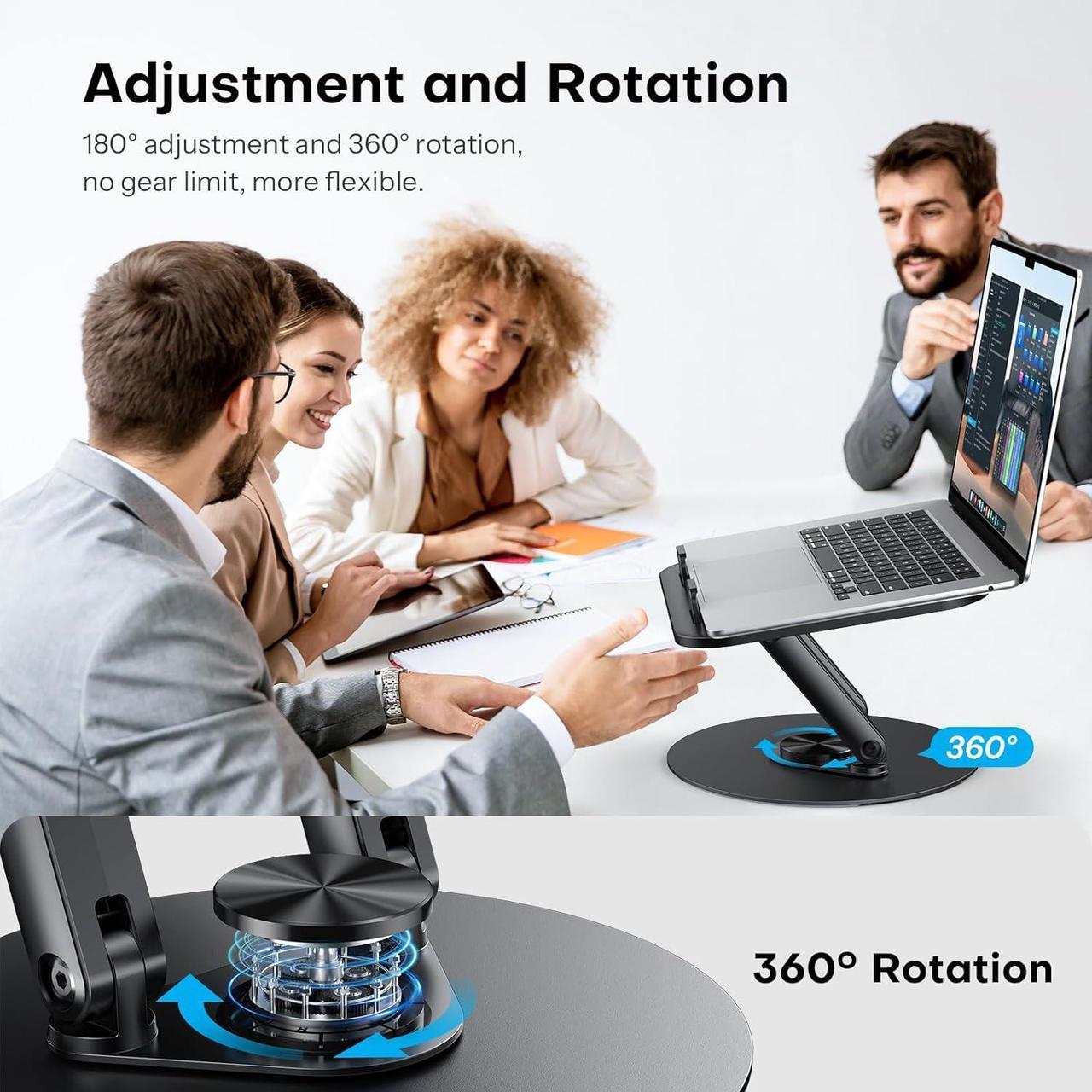 Alt view image 5 of 7 - Laptop Stand for Desk with 360 Rotating Base Ergonomic Laptop Riser for Collaborative Work Easy Storage Fits MacBook/All Laptops up to 15 inches Black