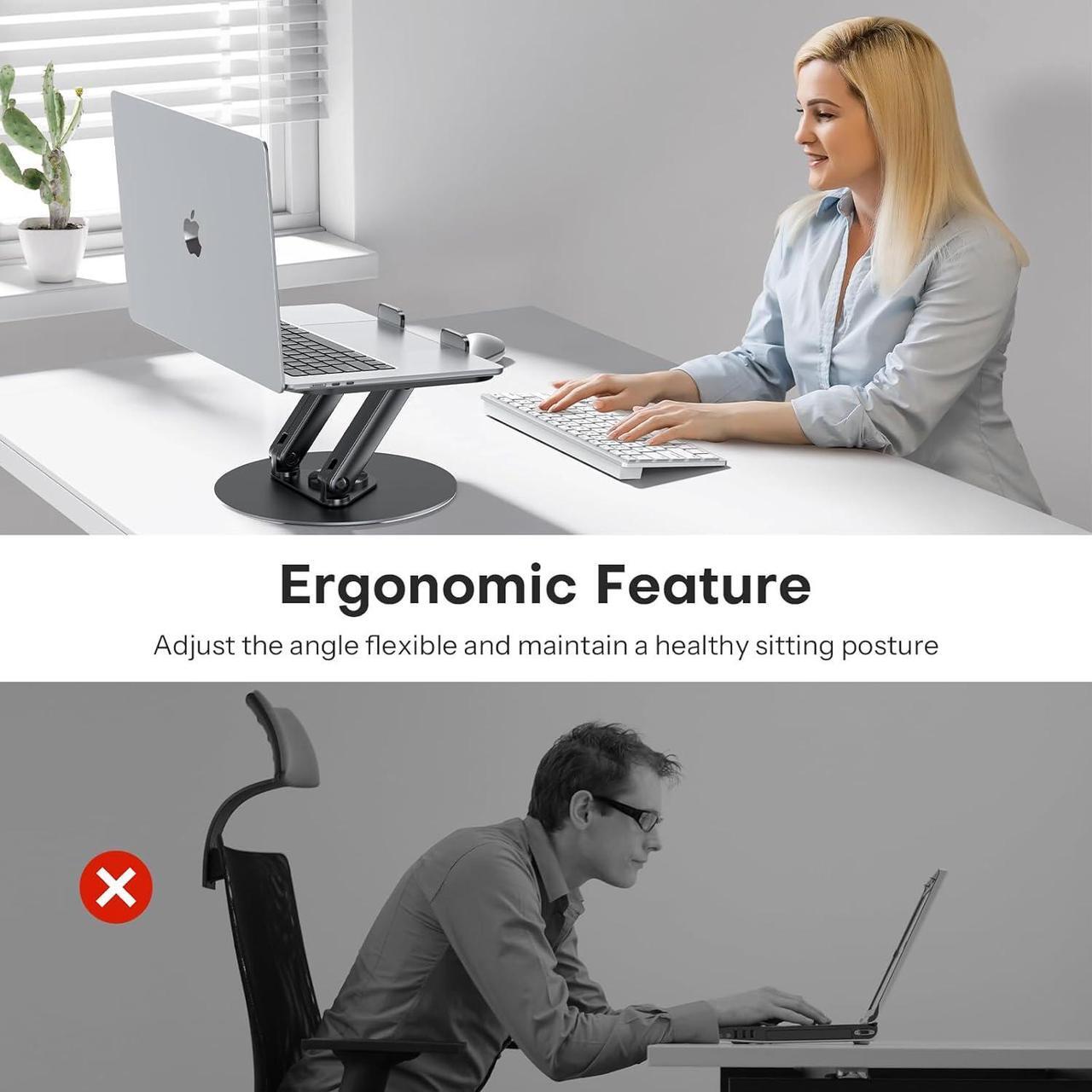 Alt view image 6 of 7 - Laptop Stand for Desk with 360 Rotating Base Ergonomic Laptop Riser for Collaborative Work Easy Storage Fits MacBook/All Laptops up to 15 inches Black