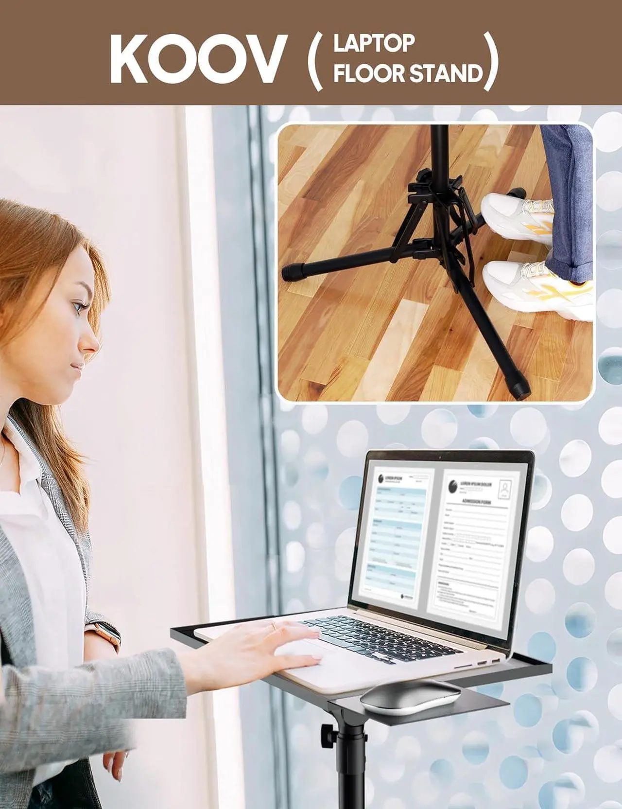 Alt view image 6 of 7 - Projector Stand Tripod Adjustable Height 26 to 56 Foldable Laptop Tripod Stand with Mouse Tray Portable Laptop Floor Stand with Carrying Bag Stable Podium Stand for Office Home Stage Studio DJ