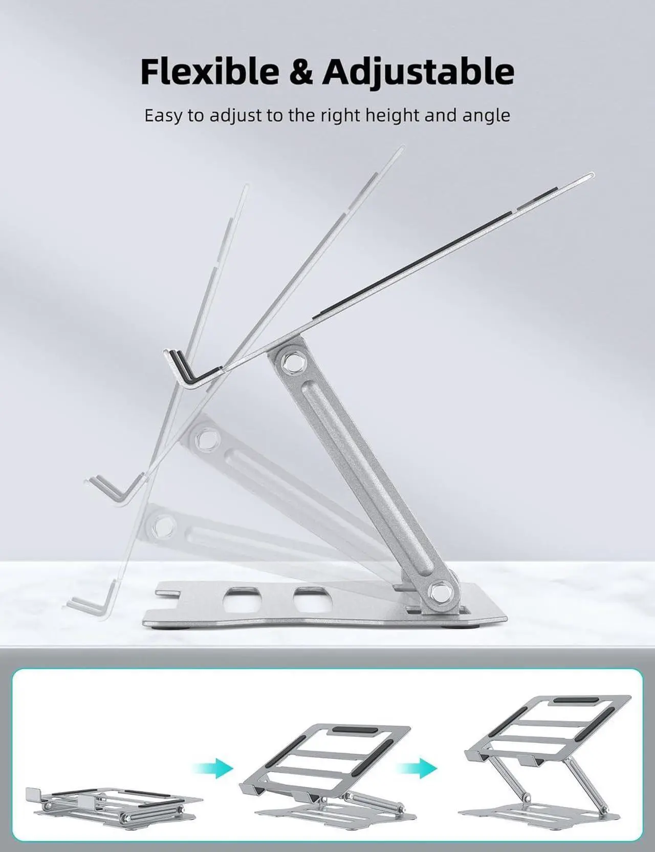Alt view image 2 of 7 - Laptop Tablet Stand Universal Adjustable Carbon Steel Laptop Computer Stand Ergonomic Foldable Portable Desktop Tray Cooling Holder Compatible with 10-15.6 Devices(Silver)