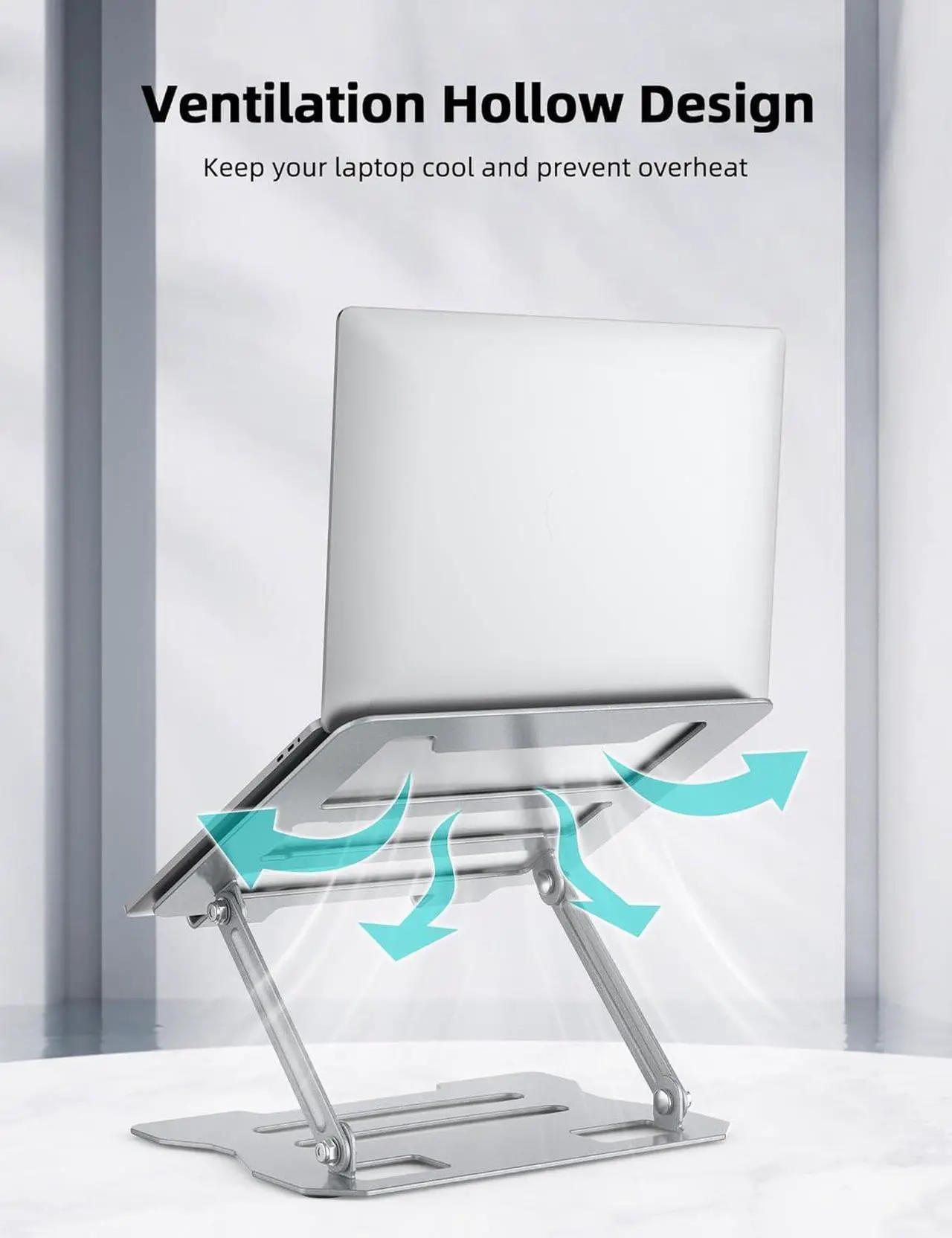 Alt view image 3 of 7 - Laptop Tablet Stand Universal Adjustable Carbon Steel Laptop Computer Stand Ergonomic Foldable Portable Desktop Tray Cooling Holder Compatible with 10-15.6 Devices(Silver)