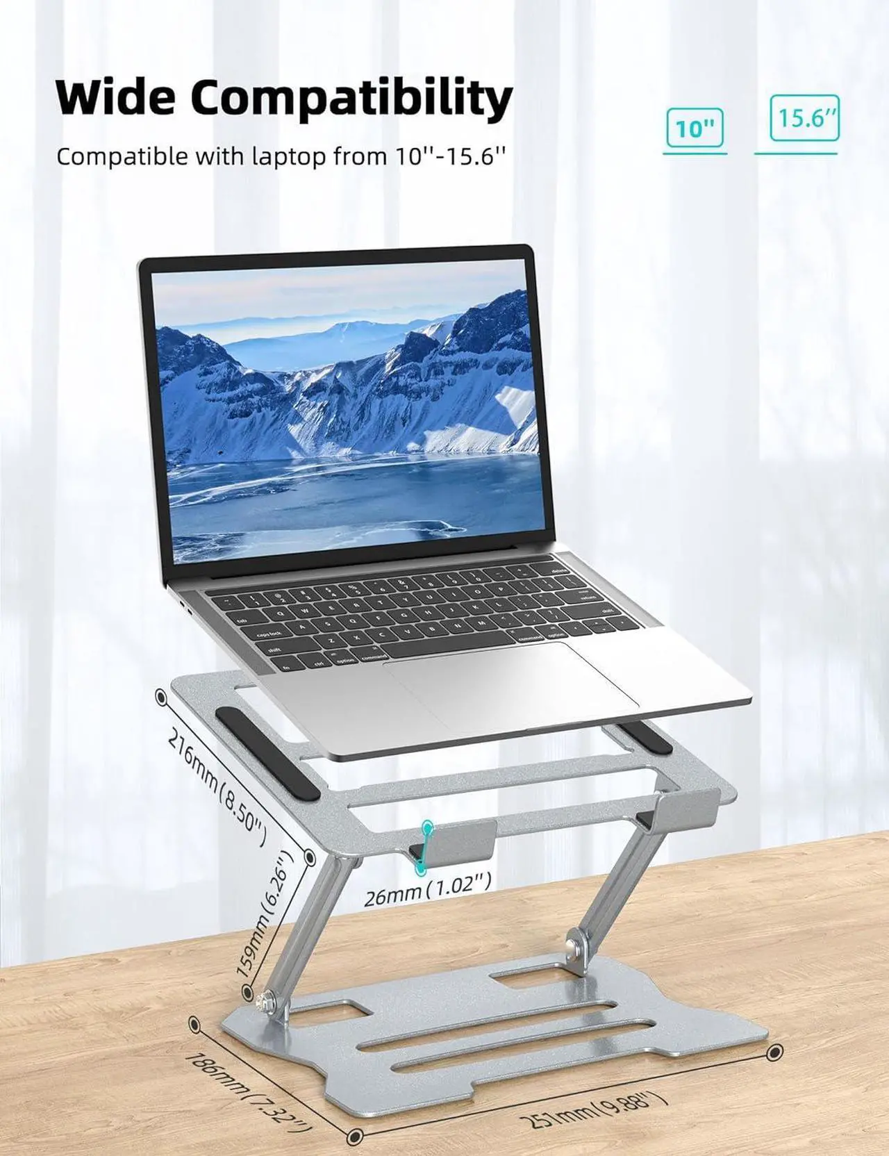 Alt view image 5 of 7 - Laptop Tablet Stand Universal Adjustable Carbon Steel Laptop Computer Stand Ergonomic Foldable Portable Desktop Tray Cooling Holder Compatible with 10-15.6 Devices(Silver)