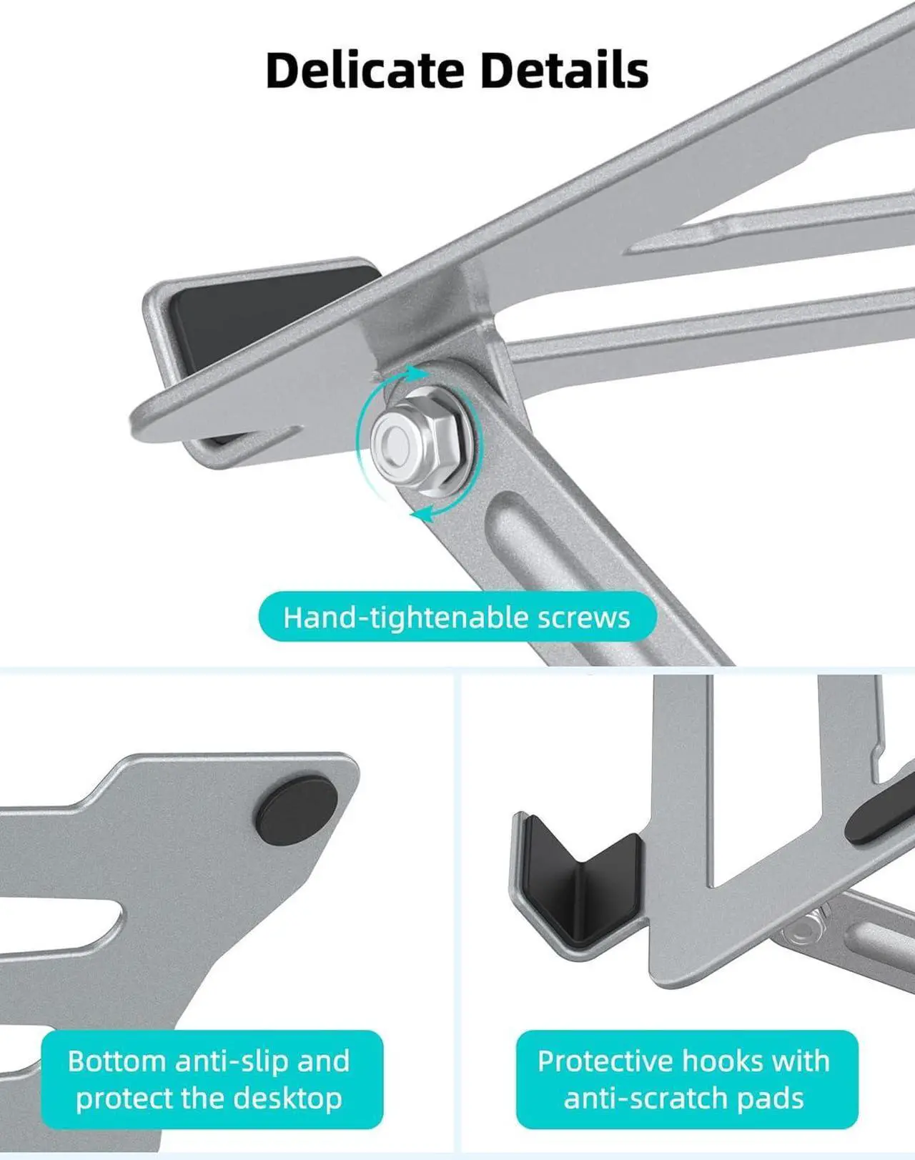 Alt view image 6 of 7 - Laptop Tablet Stand Universal Adjustable Carbon Steel Laptop Computer Stand Ergonomic Foldable Portable Desktop Tray Cooling Holder Compatible with 10-15.6 Devices(Silver)