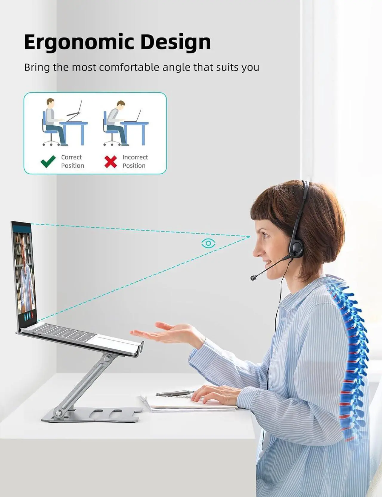 Alt view image 7 of 7 - Laptop Tablet Stand Universal Adjustable Carbon Steel Laptop Computer Stand Ergonomic Foldable Portable Desktop Tray Cooling Holder Compatible with 10-15.6 Devices(Silver)