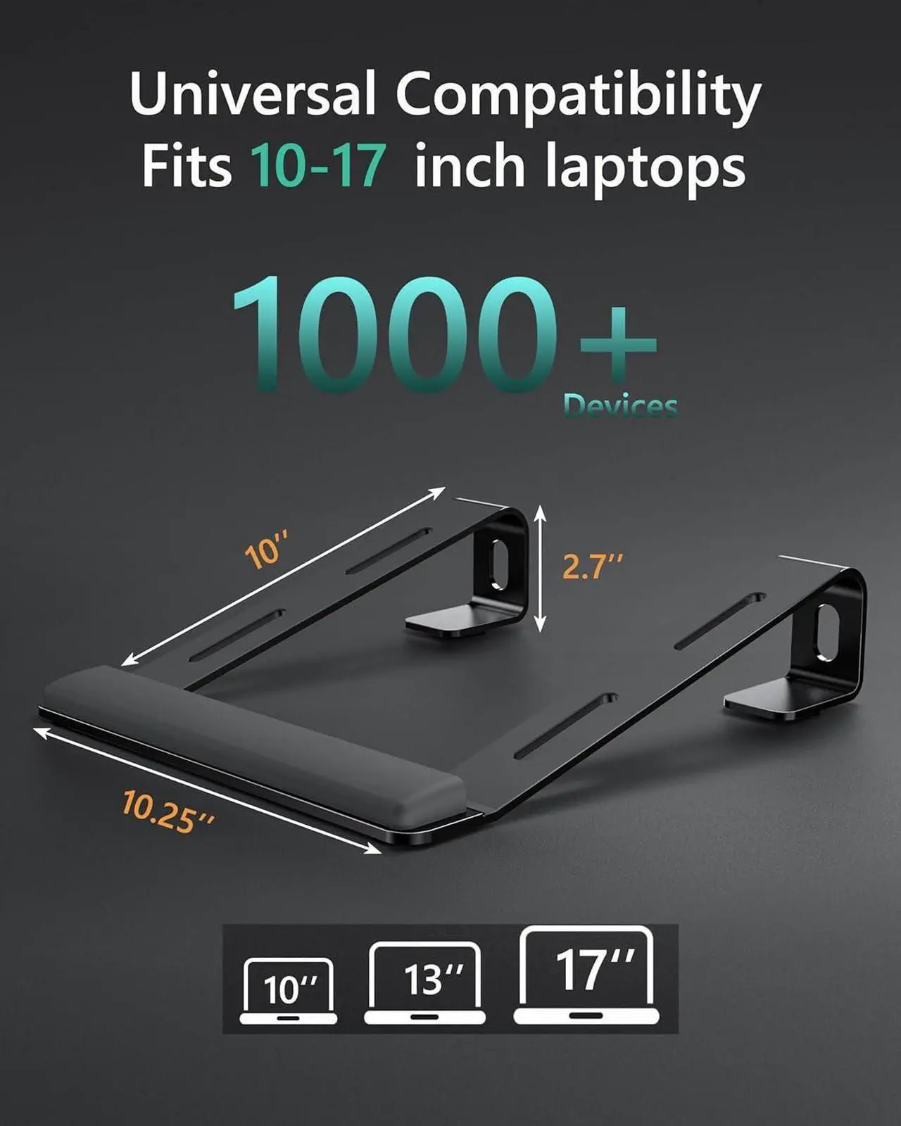 Alt view image 5 of 6 - Ergonomic Laptop Stand for Desk, Ergonomic Computer Stand with Wrist Rest, Aluminum Portable Laptop Stands Holder Mount for MacBook Air Pro, All 10-17" Laptop, Black