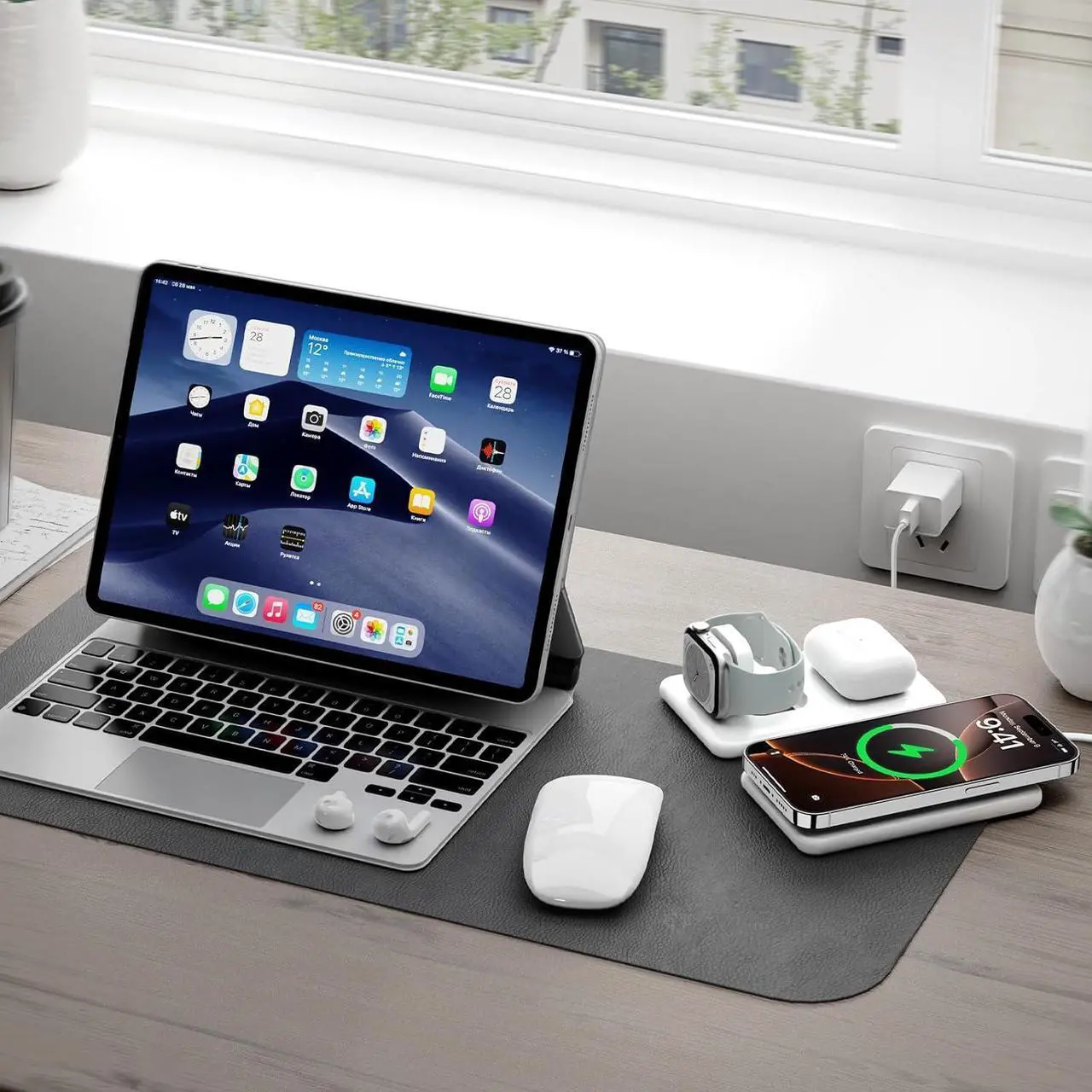 Alt view image 6 of 6 - Wireless Charger for iPhone-3 in 1 Charging Station for  Multiple Devices Travel Charger for iPhone 16 15 14 13 12 pro max & AirPods 4/3/Pro &  Watch