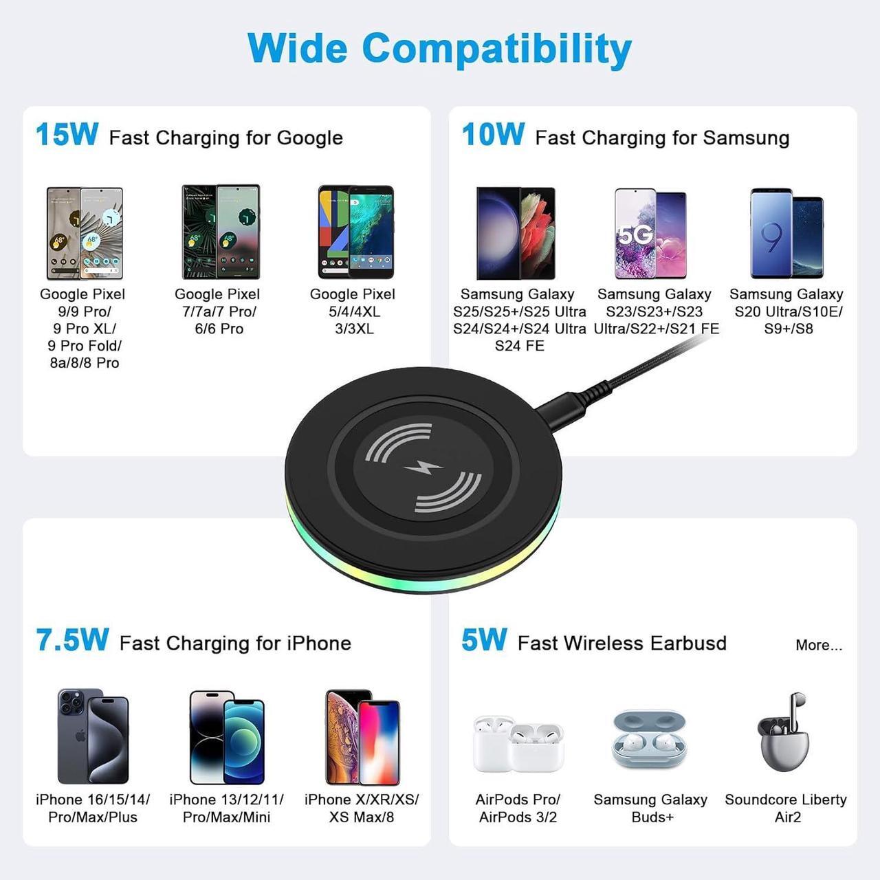 Alt view image 7 of 7 - Android Wireless Charger Fast Charging Pad for  Galaxy S25 Ultra S25+ S25 S24 FE S24 Ultra S24+ S24 S23 S22 S21 S20 FE Pixel Wireless Charger Phone Charger Station for Google Pixel 9 8a 7 Pro