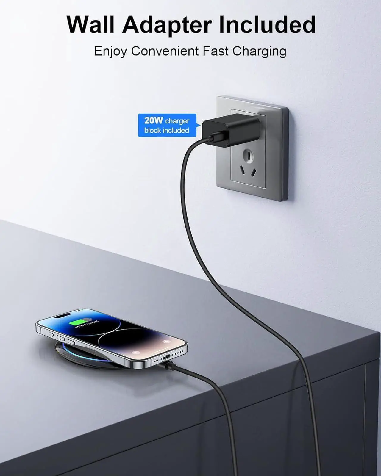 Alt view image 3 of 7 - Fast Wireless Charger 7.5W Qi Certified Charging Pad with PD3.0 Adapter USB Charger for iPhone 16/16 Plus/16 Pro/16 Pro Max/15/14/13/12/Airpods 2 10W for  S25 S24 S23 S22 S21/Note 20