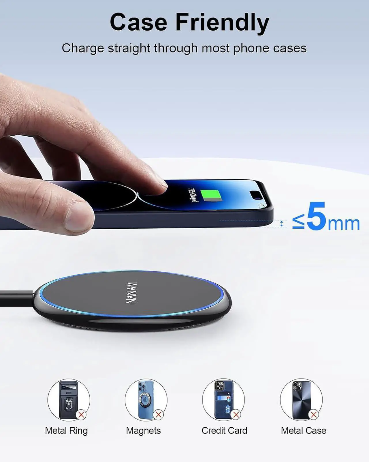 Alt view image 7 of 7 - Fast Wireless Charger 7.5W Qi Certified Charging Pad with PD3.0 Adapter USB Charger for iPhone 16/16 Plus/16 Pro/16 Pro Max/15/14/13/12/Airpods 2 10W for  S25 S24 S23 S22 S21/Note 20