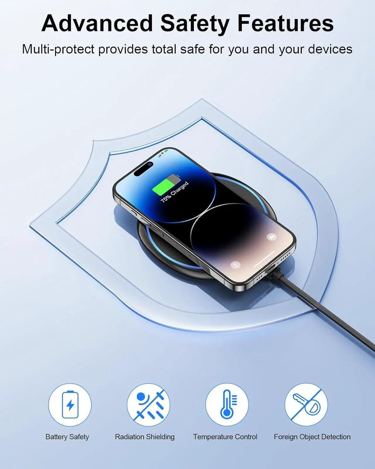 Alt view image 6 of 7 - Fast Wireless Charger 7.5W Qi Certified Charging Pad with PD3.0 Adapter USB Charger for iPhone 16/16 Plus/16 Pro/16 Pro Max/15/14/13/12/Airpods 2 10W for  S25 S24 S23 S22 S21/Note 20