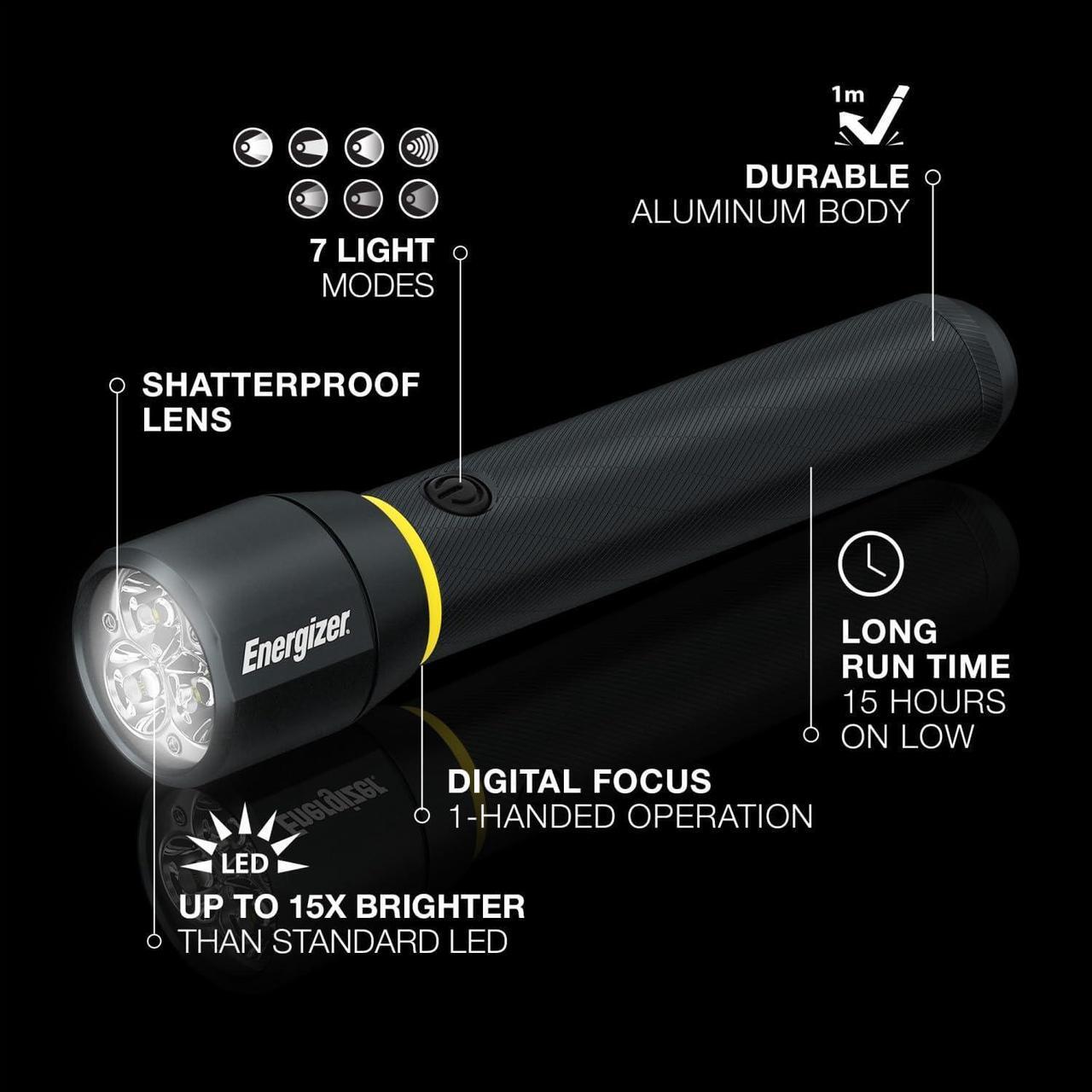 Alt view image 2 of 7 - ENERGIZER LED Flashlight Vision PRO Ultra Bright 1000+ Lumens IPX4 Water Resistant Aircraft-Grade Aluminum LED Light Rugged Metal Flash Light for Outdoors Emergency Power Outage Black