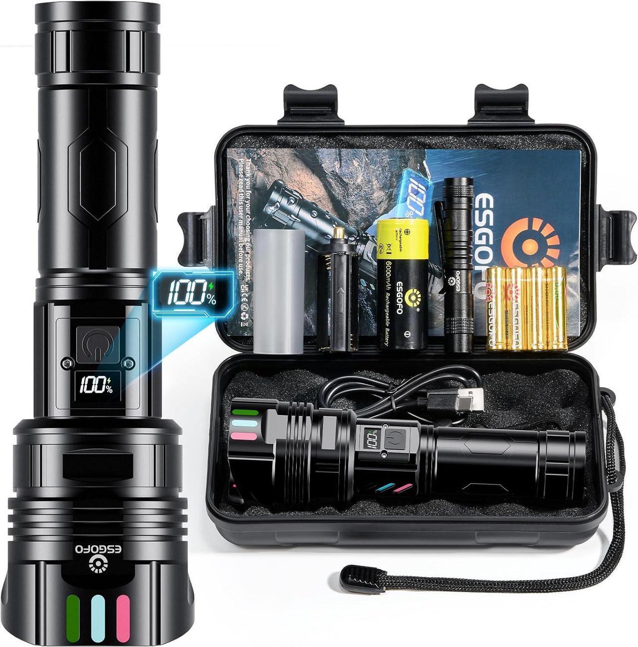 Main image of Super Bright Flashlight 1000000 High Lumens Rechargeable Powerful Long Distance 3280ft Strong LED Flash Lights Long Lasting 10H LCD Digital USB Discharging Function Focus & Brightness Adjustable