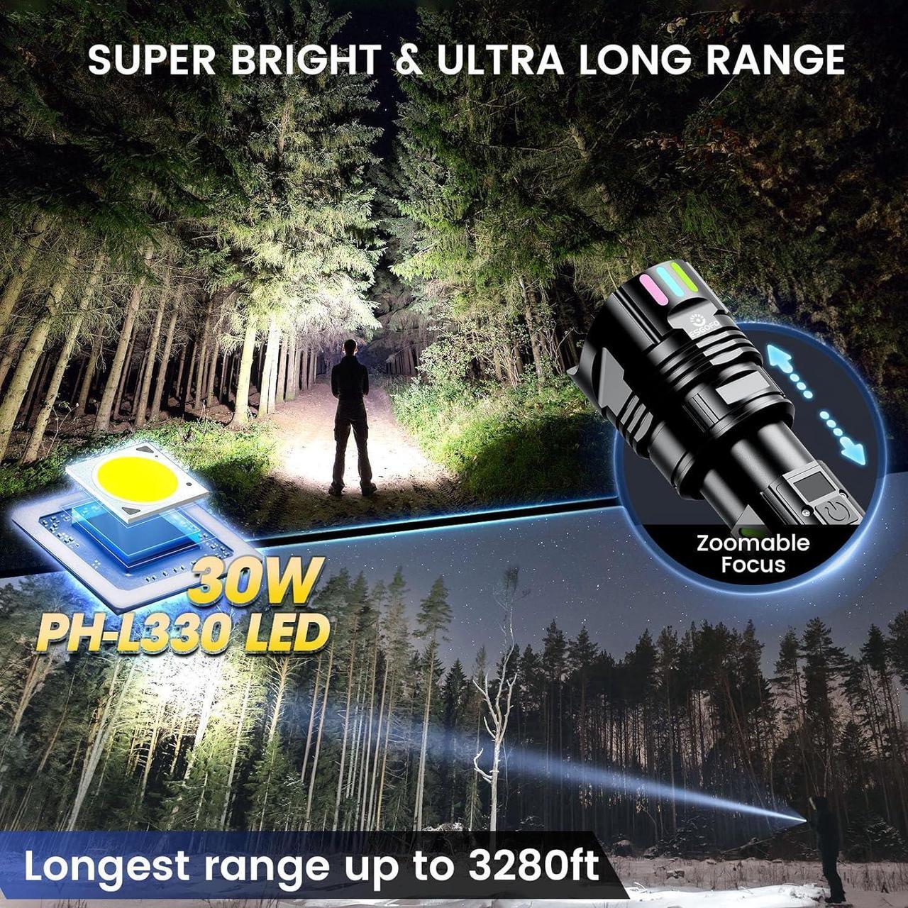 Alt view image 3 of 7 - Super Bright Flashlight 1000000 High Lumens Rechargeable Powerful Long Distance 3280ft Strong LED Flash Lights Long Lasting 10H LCD Digital USB Discharging Function Focus & Brightness Adjustable