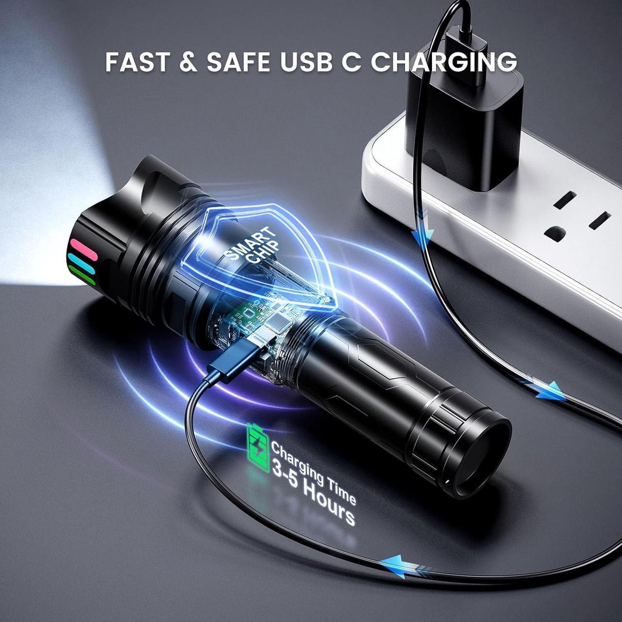Alt view image 4 of 7 - Super Bright Flashlight 1000000 High Lumens Rechargeable Powerful Long Distance 3280ft Strong LED Flash Lights Long Lasting 10H LCD Digital USB Discharging Function Focus & Brightness Adjustable