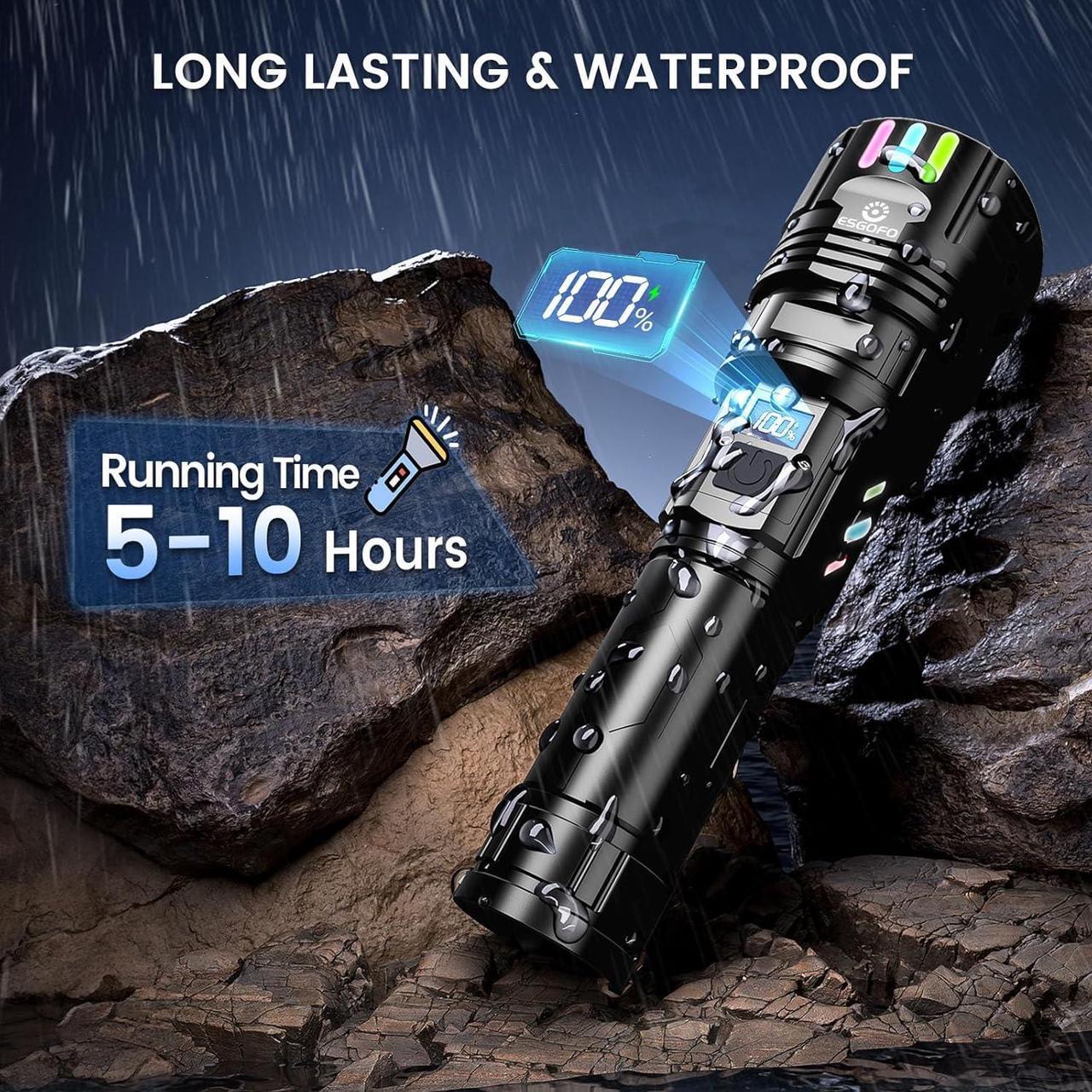 Alt view image 6 of 7 - Super Bright Flashlight 1000000 High Lumens Rechargeable Powerful Long Distance 3280ft Strong LED Flash Lights Long Lasting 10H LCD Digital USB Discharging Function Focus & Brightness Adjustable