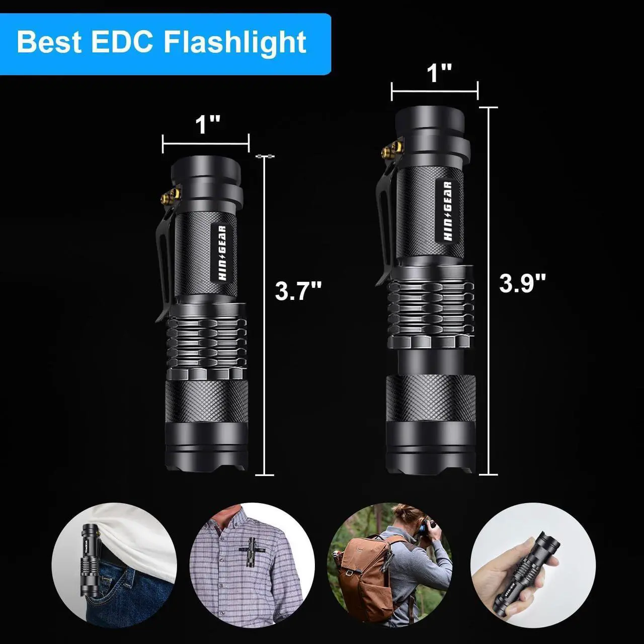 Alt view image 5 of 6 - 4 Pack Small Mini Flashlight LED Single Mode Light 1 Mode Flashlight Aluminum Zoomable Focus Water Resistant Handheld Flash Light for Camping Outdoor Home Use Gift