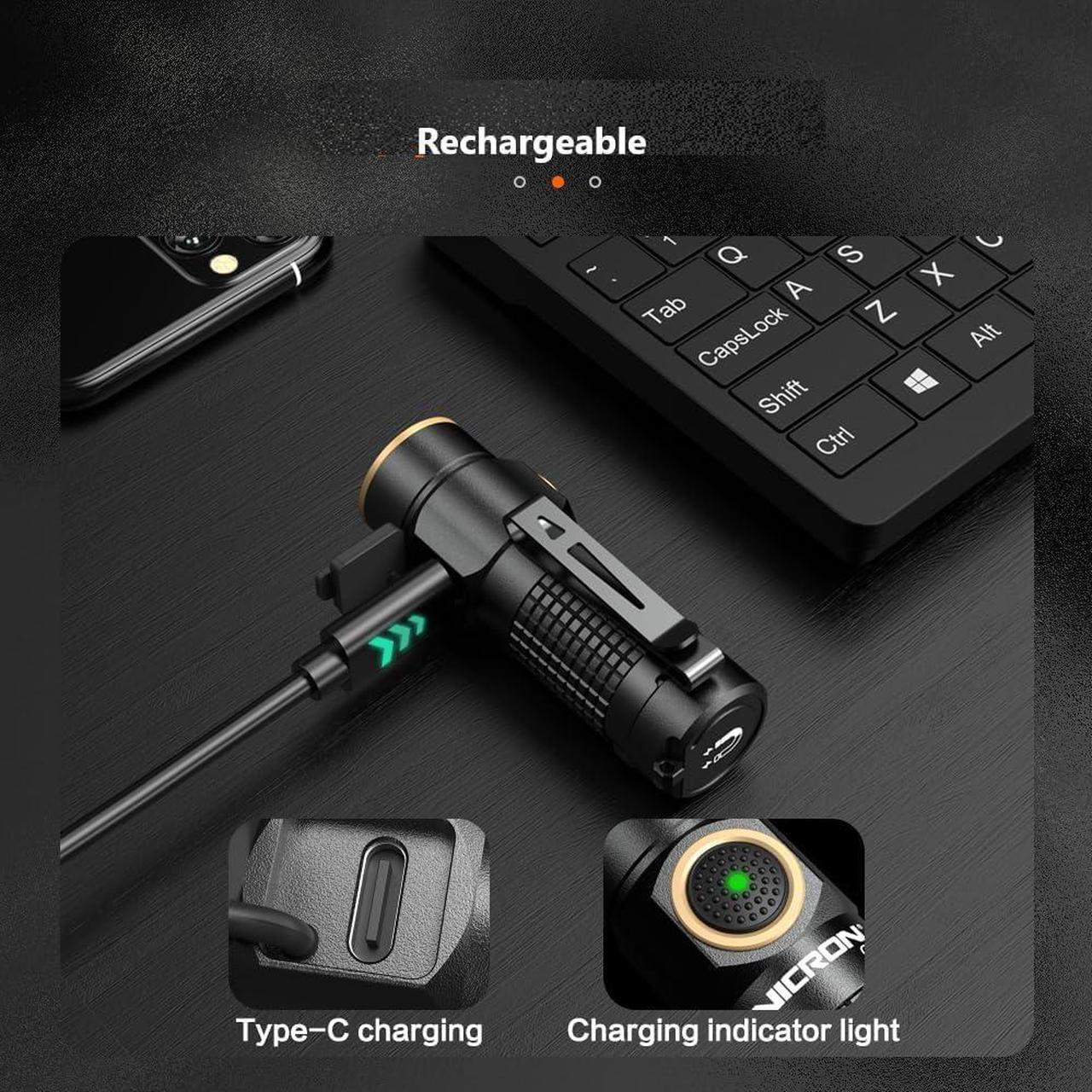 Alt view image 4 of 7 - 1200 Lumens EDC Flashlight with Magnet Rechargeable Pocket Light Compact High Lumens Handheld Light C1 Mini Flashlight 7 Modes for Outdoor Camping Hiking (Black)