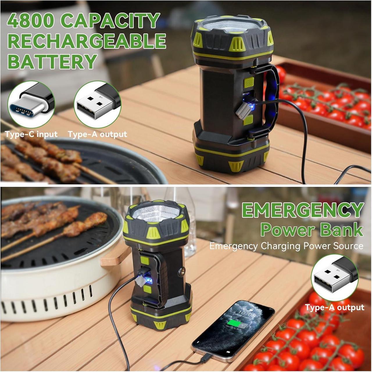 Alt view image 5 of 7 - 2 Pack Camping Lantern Rechargeable LED Camping Flashlight 4800 Capacity 8 Modes Portable Camping Light for Emergency Hurricane Hiking Power Outages Camping Essentials