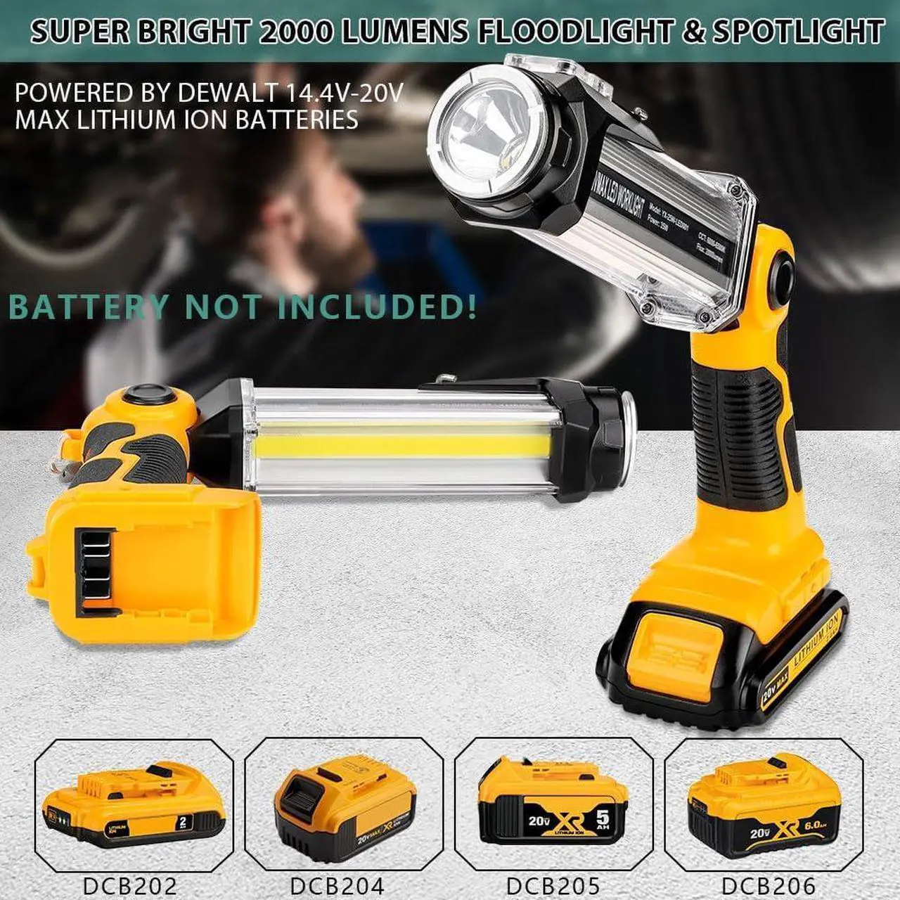Alt view image 2 of 7 - Flashlight for Dewalt 20v Battery 35w 2000LM Portable Light with 3 Modes Lighting USB-A Charging Port Hook for Car Repairing Garage Jobsite Power Outages