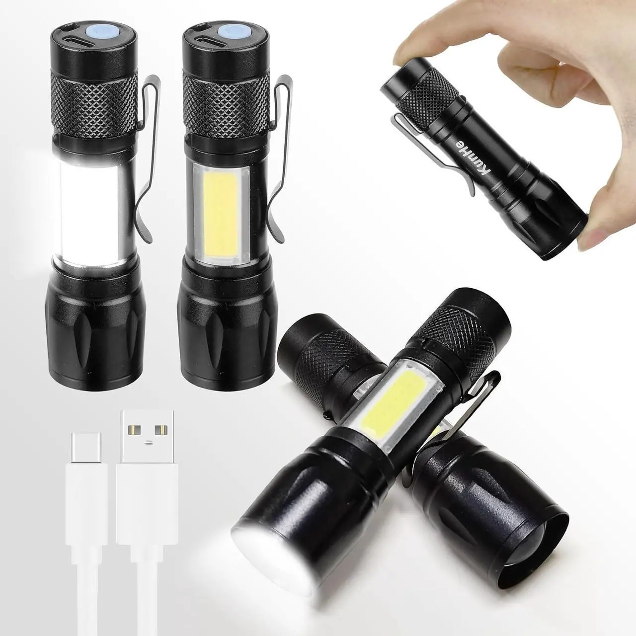 Main image of Rechargeable Flashlights USB-C Stocking Stuffers Small LED Lantern Flashlights Bright Clip-On Light EDC Flash Light with Side COB Light for Camping Home Emergency 4 Pack