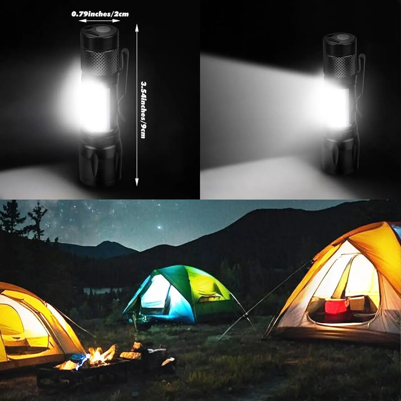 Alt view image 2 of 7 - Rechargeable Flashlights USB-C Stocking Stuffers Small LED Lantern Flashlights Bright Clip-On Light EDC Flash Light with Side COB Light for Camping Home Emergency 4 Pack
