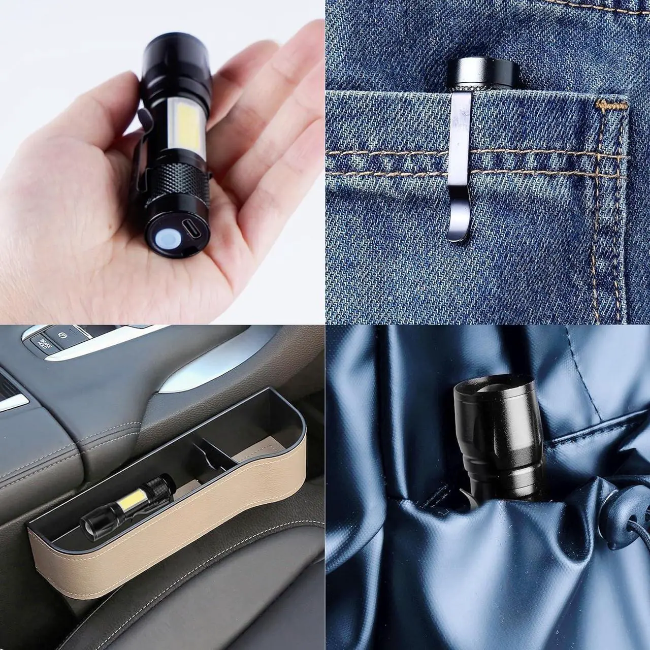 Alt view image 7 of 7 - Rechargeable Flashlights USB-C Stocking Stuffers Small LED Lantern Flashlights Bright Clip-On Light EDC Flash Light with Side COB Light for Camping Home Emergency 4 Pack