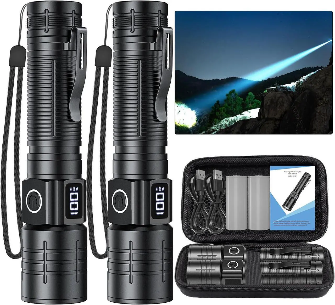 Main image of LED Flashlight High Powered 50000 Lumens Super Bright Tactical Flashlight Rechargeable Flashlights High Lumens 6 Modes Zoomable Waterproof Flash Lights for Emergency Camping Hiking