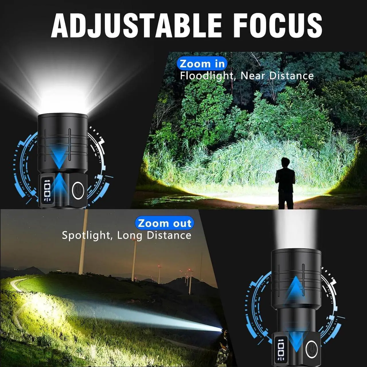 Alt view image 4 of 7 - LED Flashlight High Powered 50000 Lumens Super Bright Tactical Flashlight Rechargeable Flashlights High Lumens 6 Modes Zoomable Waterproof Flash Lights for Emergency Camping Hiking