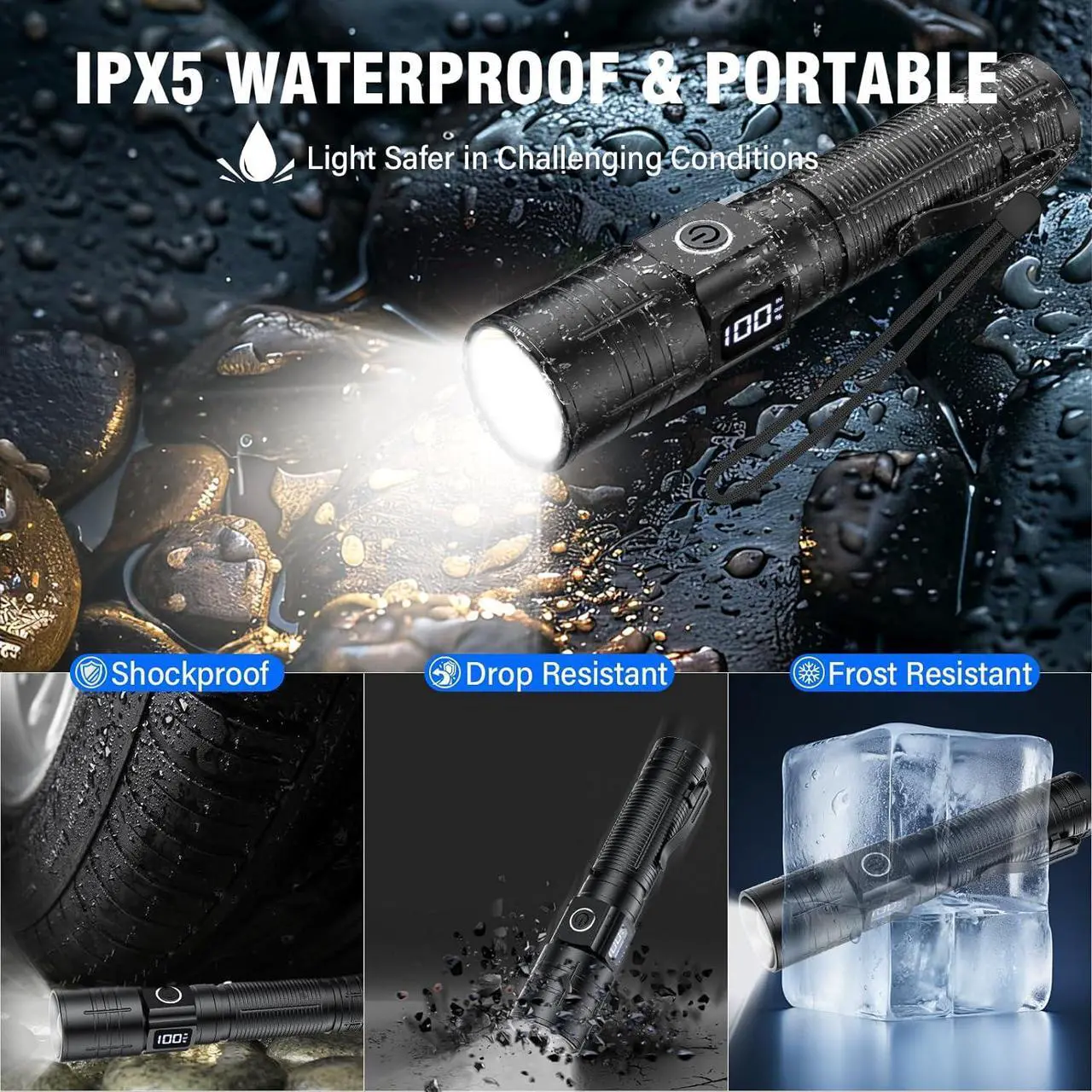 Alt view image 6 of 7 - LED Flashlight High Powered 50000 Lumens Super Bright Tactical Flashlight Rechargeable Flashlights High Lumens 6 Modes Zoomable Waterproof Flash Lights for Emergency Camping Hiking