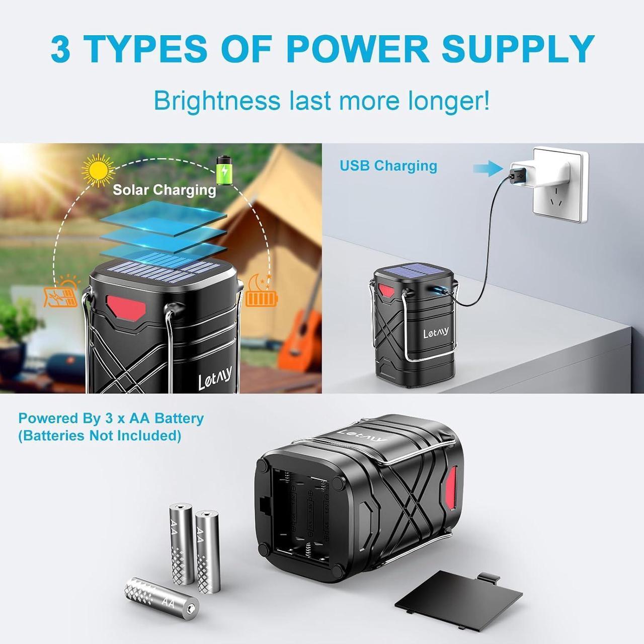 Alt view image 2 of 7 - 4 Pack Camping Lantern Rechargeable LED Lanterns Solar Lantern Battery Powered Hurricane Lantern Flashlights with 3 Powered Ways & USB Cable for Emergency Power Outage Hurricane Supplies