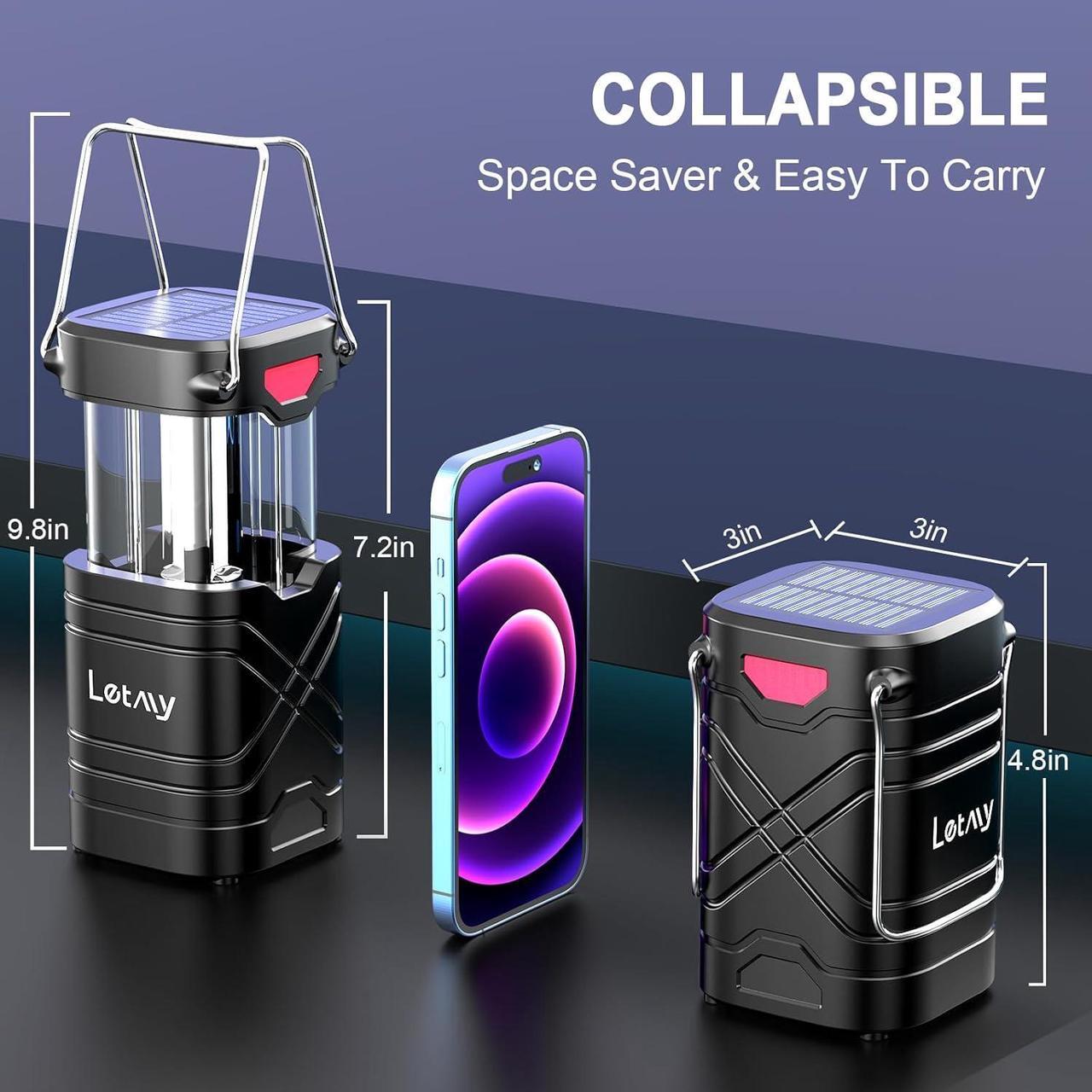 Alt view image 4 of 7 - 4 Pack Camping Lantern Rechargeable LED Lanterns Solar Lantern Battery Powered Hurricane Lantern Flashlights with 3 Powered Ways & USB Cable for Emergency Power Outage Hurricane Supplies