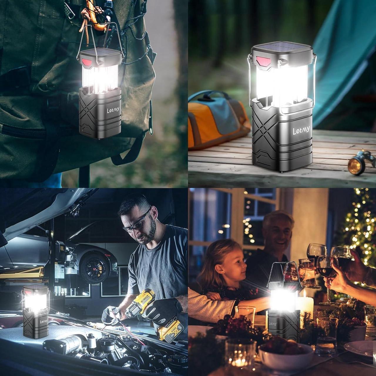 Alt view image 6 of 7 - 4 Pack Camping Lantern Rechargeable LED Lanterns Solar Lantern Battery Powered Hurricane Lantern Flashlights with 3 Powered Ways & USB Cable for Emergency Power Outage Hurricane Supplies