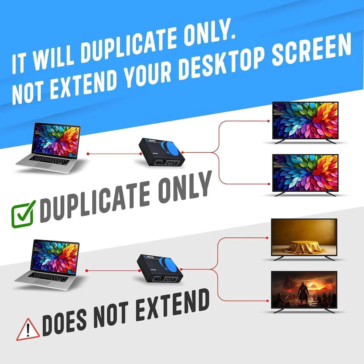 Alt view image 2 of 7 - HDMI Splitter 1 in 2 Out - For TV Mirror Only - Not for Multi Monitors No HDCP bypass USB Powered No Adapter Included 1080P@60Hz & 4K@30Hz Resolutions C HDMI Splitter (HD-102)