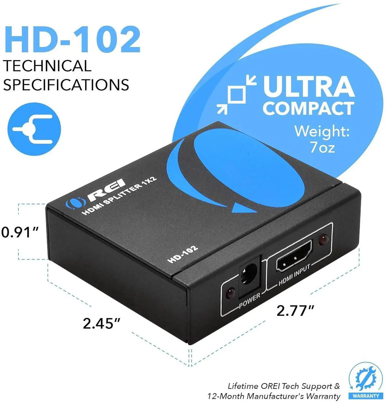 Alt view image 7 of 7 - HDMI Splitter 1 in 2 Out - For TV Mirror Only - Not for Multi Monitors No HDCP bypass USB Powered No Adapter Included 1080P@60Hz & 4K@30Hz Resolutions C HDMI Splitter (HD-102)