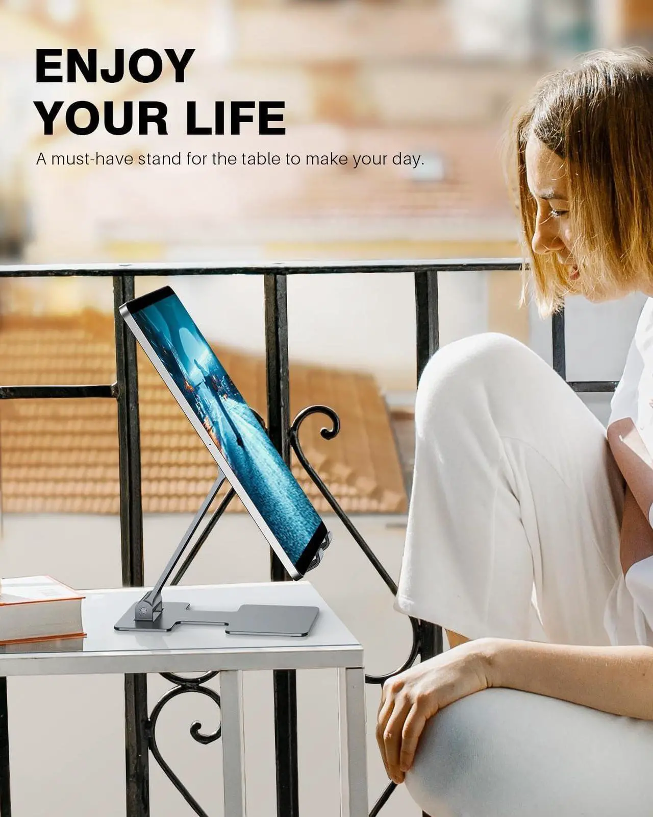 Alt view image 4 of 7 - Tablet Stand Adjustable Tablet Holder for Desk Foldable Aluminium for iPad Stand Dock Holder for iPad Air 5/4/Mini 6/Mini 5/10.2/Pro 12.9/Pro 11 Portable Monitor Surface (4-13 inch)-Grey