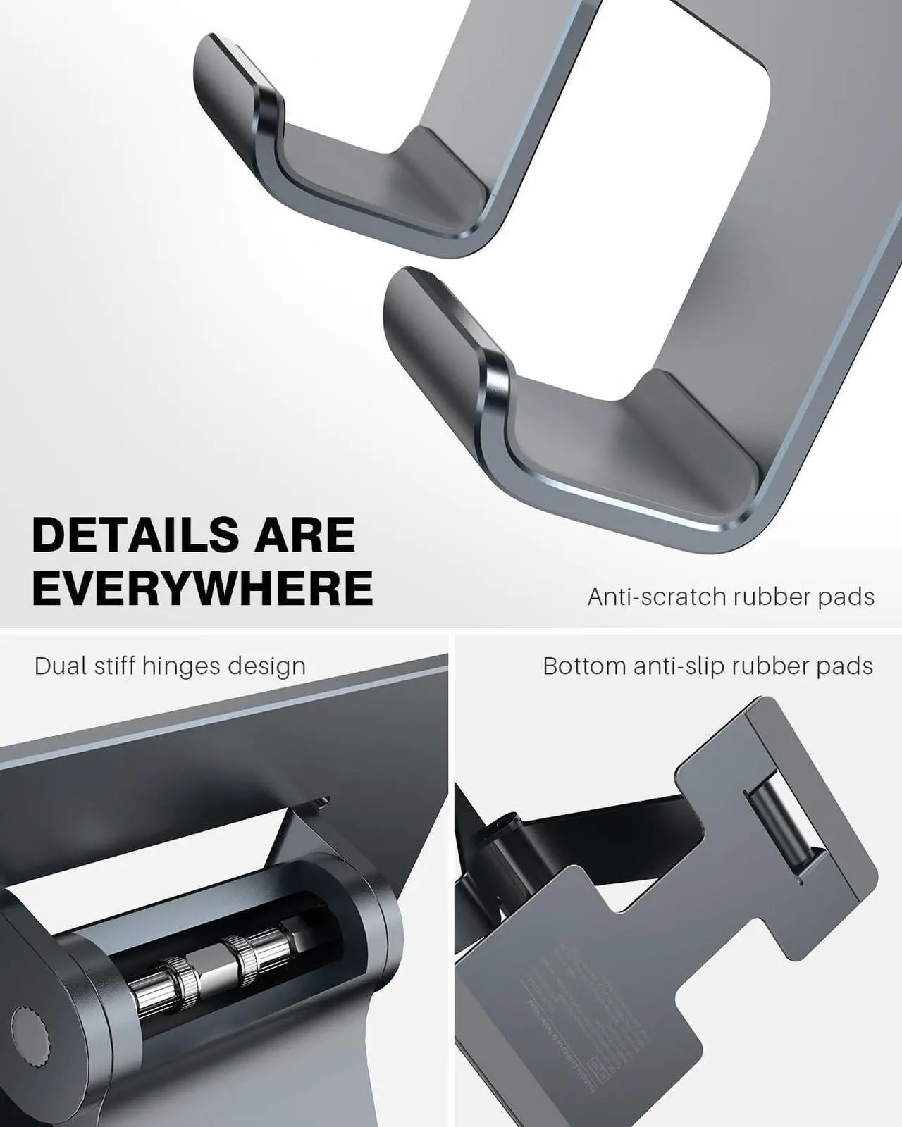 Alt view image 6 of 7 - Tablet Stand Adjustable Tablet Holder for Desk Foldable Aluminium for iPad Stand Dock Holder for iPad Air 5/4/Mini 6/Mini 5/10.2/Pro 12.9/Pro 11 Portable Monitor Surface (4-13 inch)-Grey