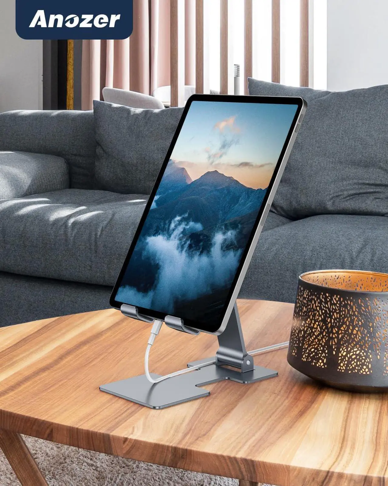 Alt view image 7 of 7 - Tablet Stand Adjustable Tablet Holder for Desk Foldable Aluminium for iPad Stand Dock Holder for iPad Air 5/4/Mini 6/Mini 5/10.2/Pro 12.9/Pro 11 Portable Monitor Surface (4-13 inch)-Grey