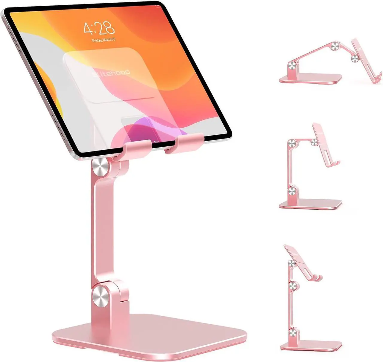 Main image of Aluminum iPad Stand for Desk [Ultra-Stable & Sturdy] Height Adjustable Tablet Stand Portable Stand Holder Dock for Home Office Compatible with iPad Pro 12.9 iPad Air Mini 6 5 4 3 Pink