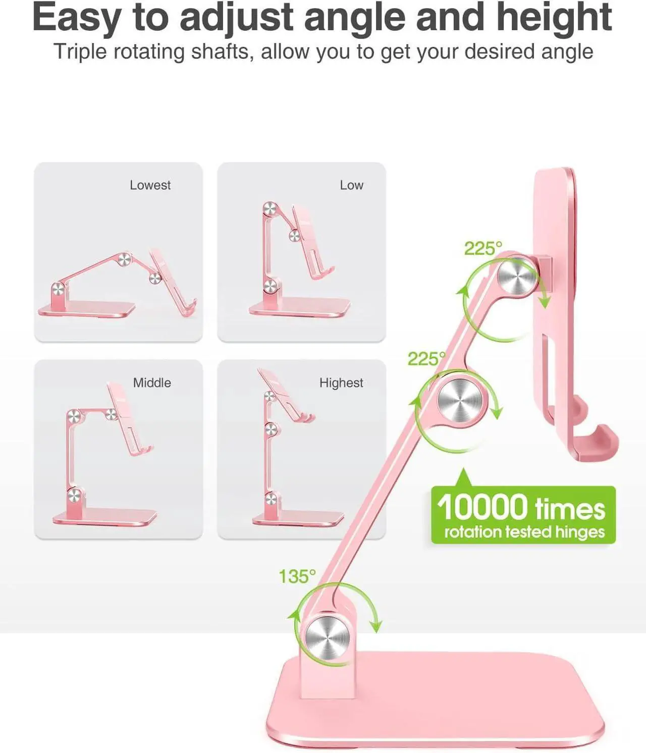 Alt view image 5 of 7 - Aluminum iPad Stand for Desk [Ultra-Stable & Sturdy] Height Adjustable Tablet Stand Portable Stand Holder Dock for Home Office Compatible with iPad Pro 12.9 iPad Air Mini 6 5 4 3 Pink