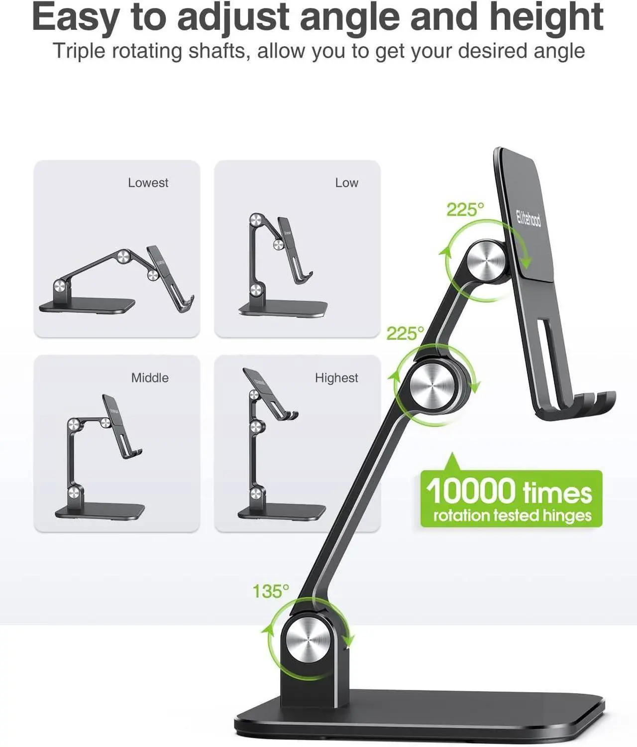 Alt view image 5 of 7 - Aluminum iPad Stand for Desk [Ultra-Stable & Sturdy] Height Adjustable Tablet Stand Portable Tablet Holder Dock for Home Office Compatible with iPad Pro 12.9 iPad Air Mini 6 5 4 3 Black